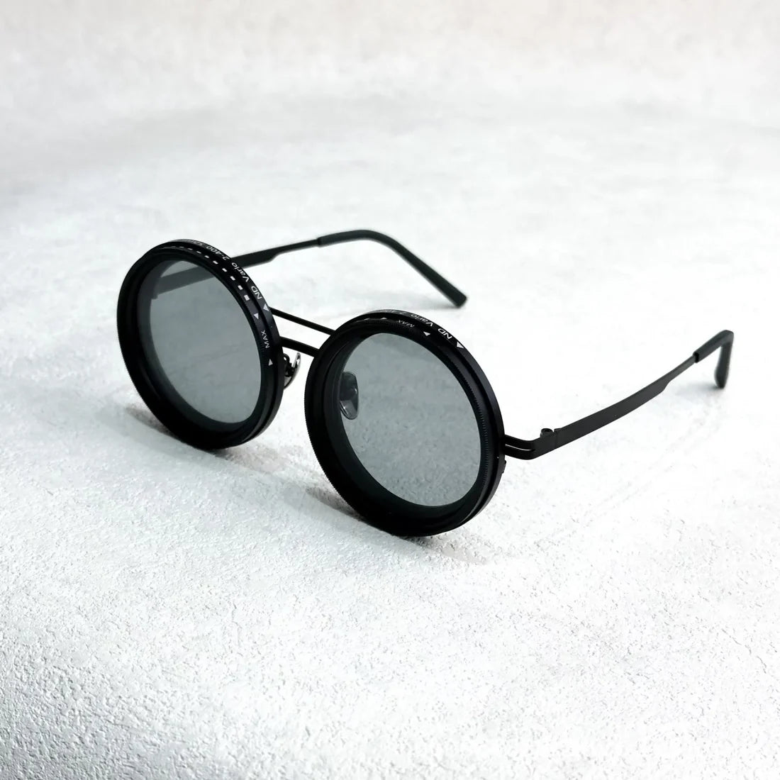Black Aura 1-9 Gears Lens Filter Adjustable Rounded Tint Sunglasses